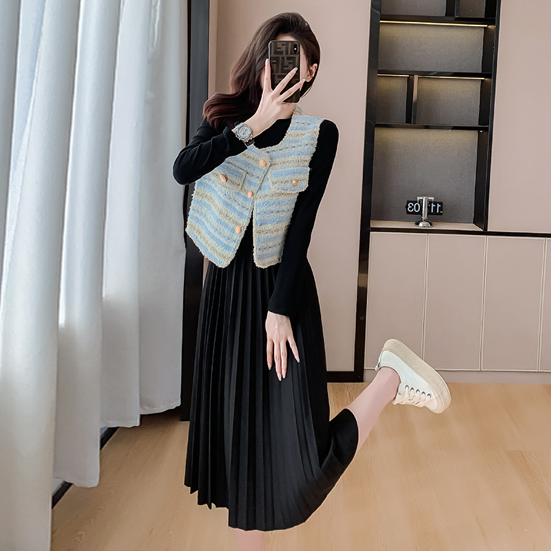 2024 Autumn Two-Piece Vest and Pleated Dress Set - Image 2