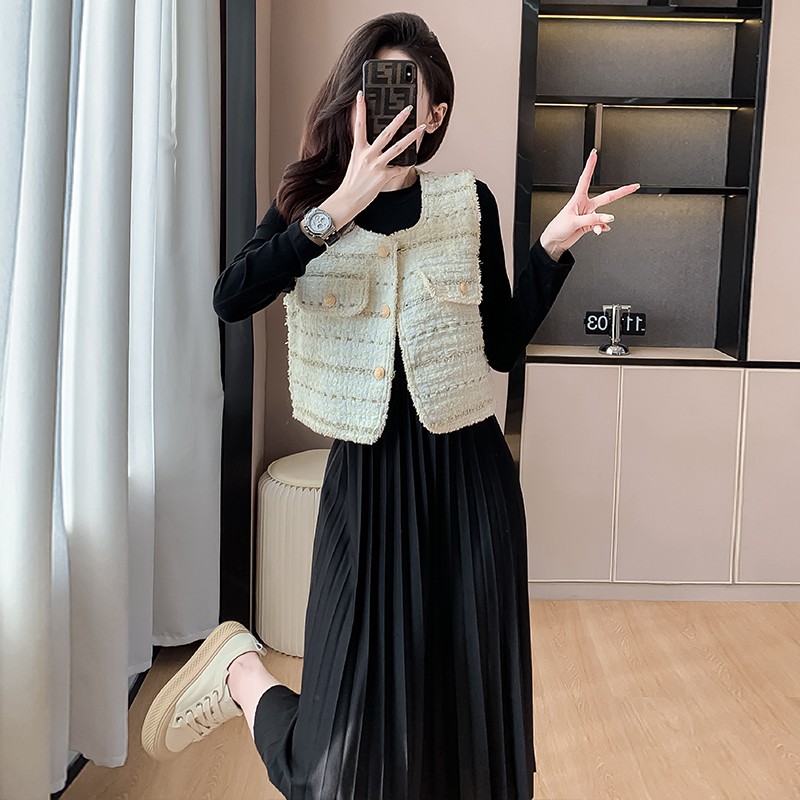 2024 Autumn Two-Piece Vest and Pleated Dress Set - Image 3