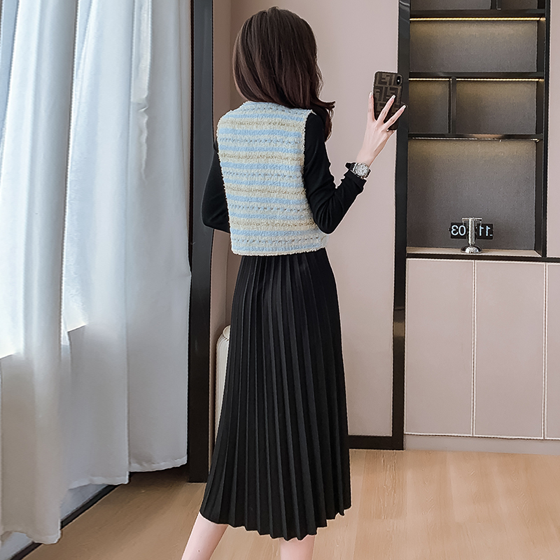 2024 Autumn Two-Piece Vest and Pleated Dress Set - Image 4
