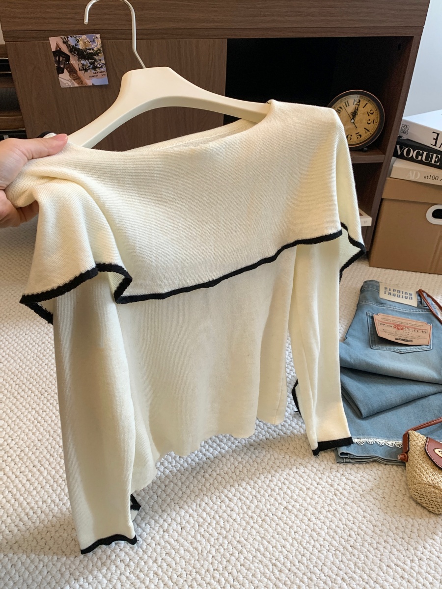2026 Autumn French Elegant High-End Color-Block Irregular Cape Shawl Knit Sweater for Women