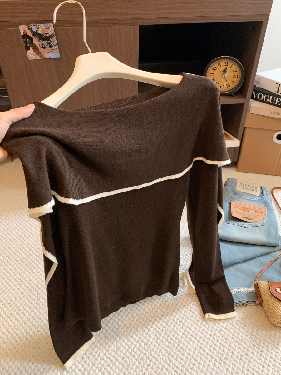 2026 Autumn French Elegant High-End Color-Block Irregular Cape Shawl Knit Sweater for Women - Image 2