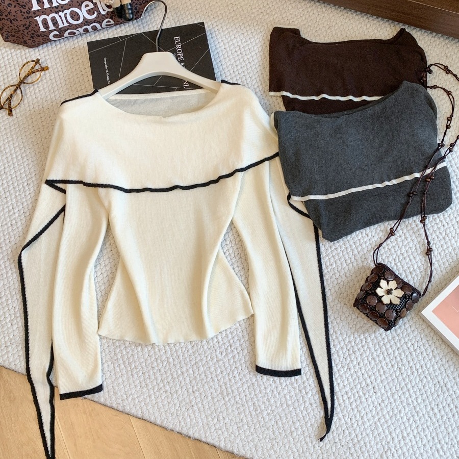 2026 Autumn French Elegant High-End Color-Block Irregular Cape Shawl Knit Sweater for Women - Image 5