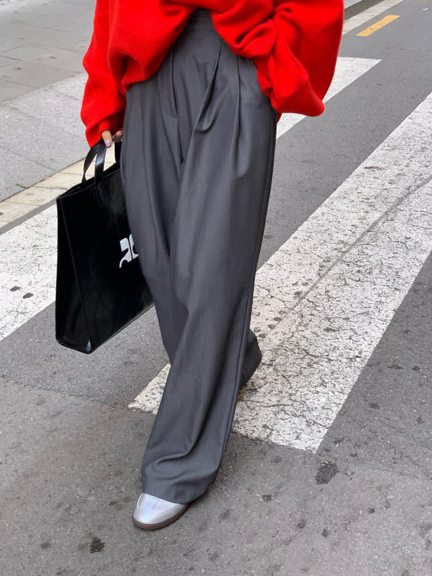 Korean Chic French Commute Loose Wide-Leg Pants with Elastic Waist - Style 495bcf