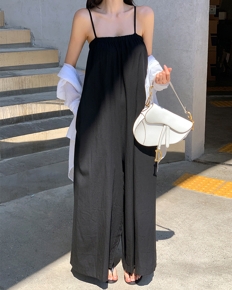 Korean Chic French Lazy Style Sleeveless Wide-Leg Jumpsuit
