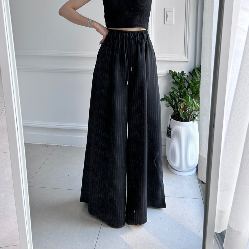 Korean Chic French-Style High-Waist Wide-Leg Striped Casual Skirt Pants - Image 2