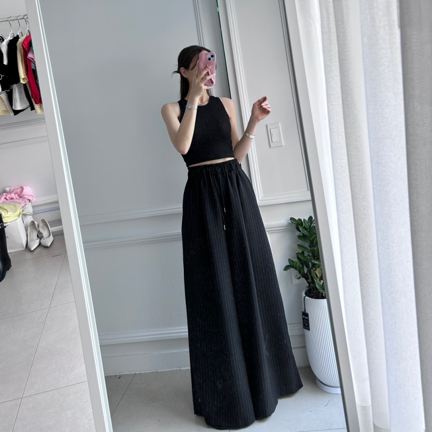 Korean Chic French-Style High-Waist Wide-Leg Striped Casual Skirt Pants - Image 4