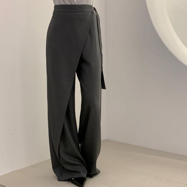 Korean Chic High-Waist Flared Casual Pants with Tie Detail