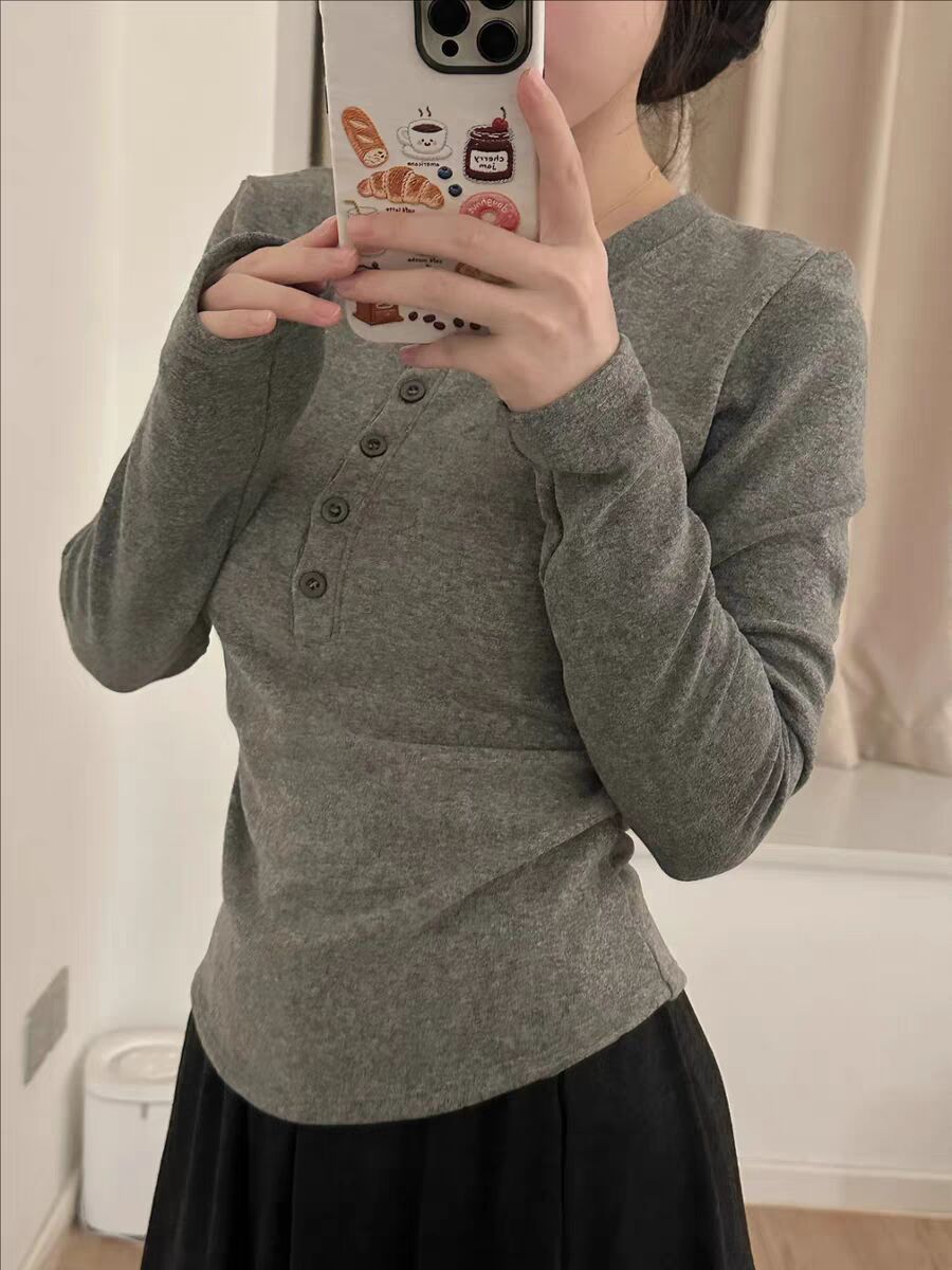 Korean Long Sleeve Slim Fit Warm Base Layer Top Women 2026 Winter New Relaxed French Style Height Boosting - Image 4