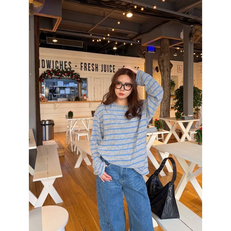 Retro Striped Long Sleeve T-Shirt Women's Summer New Loose Versatile Top