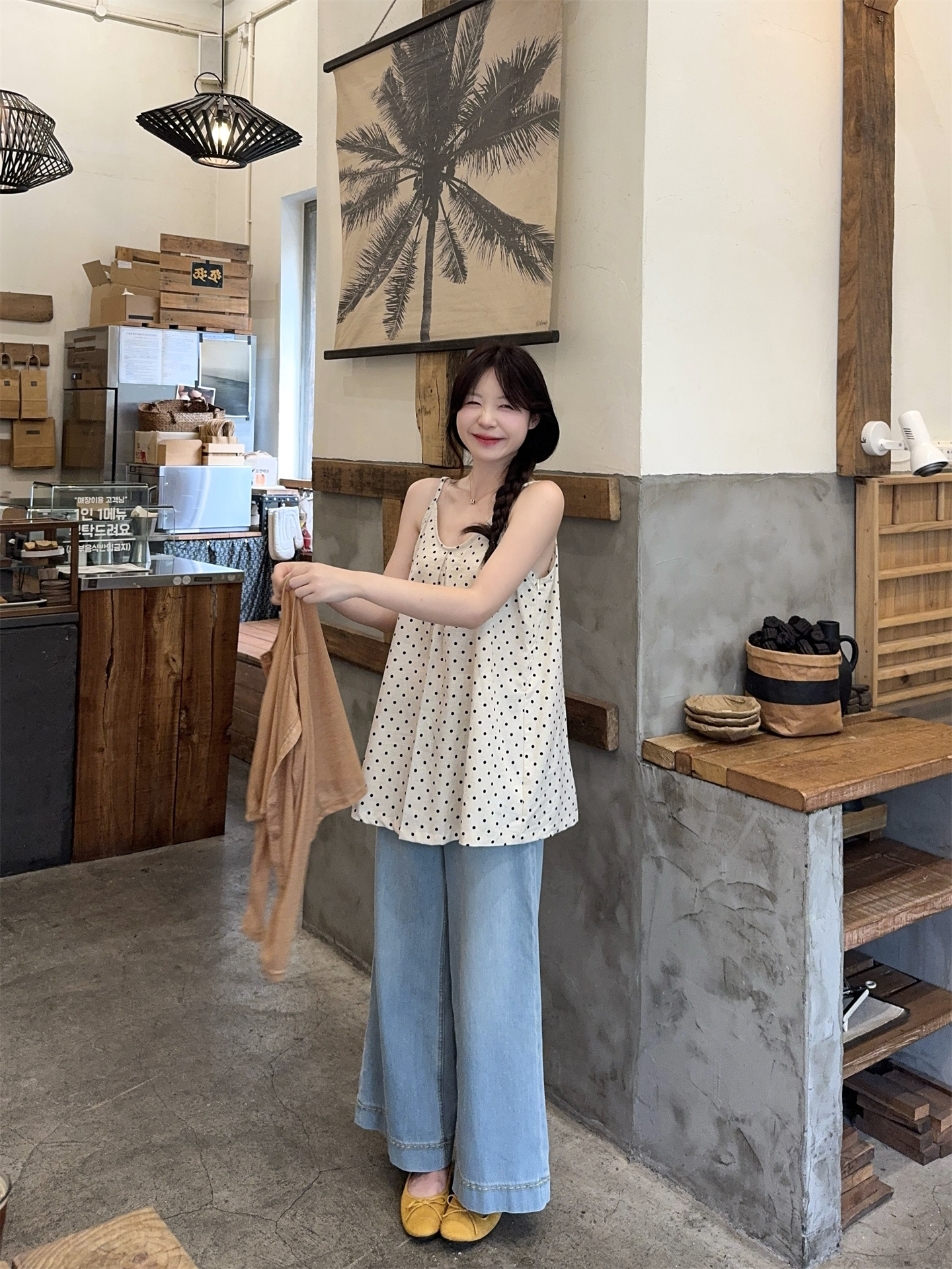 Sweet Knit Cardigan and Cotton Linen Polka Dot Cami Two-Piece Set for Women - Image 4