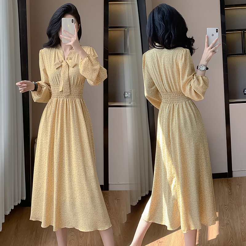 Women's Floral Chiffon Long Sleeve Dress Spring Autumn 2024 New Sweet Slimming - Image 2