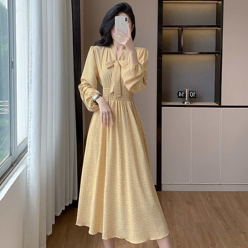 Women's Floral Chiffon Long Sleeve Dress Spring Autumn 2024 New Sweet Slimming - Image 4