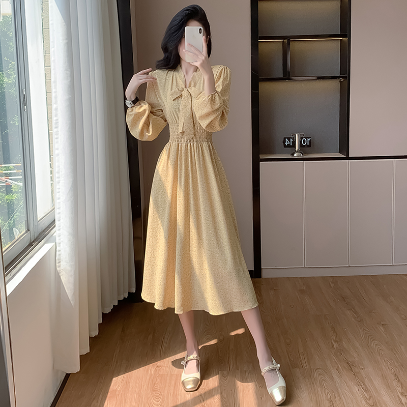 Women's Floral Chiffon Long Sleeve Dress Spring Autumn 2024 New Sweet Slimming - Image 5