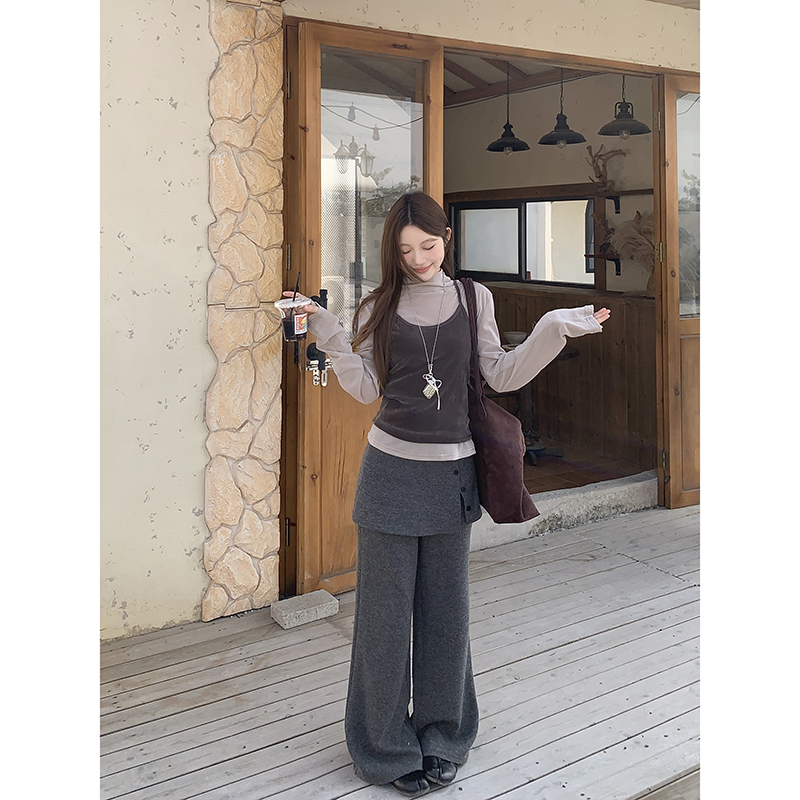 Women's Velvet Two-Piece Set High Neck Base Top and Cami Vest - Image 5
